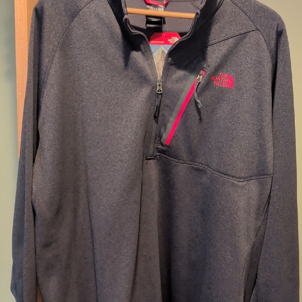 The North Face Gray Quarter-Zip Sweatshirt with Pink Accents